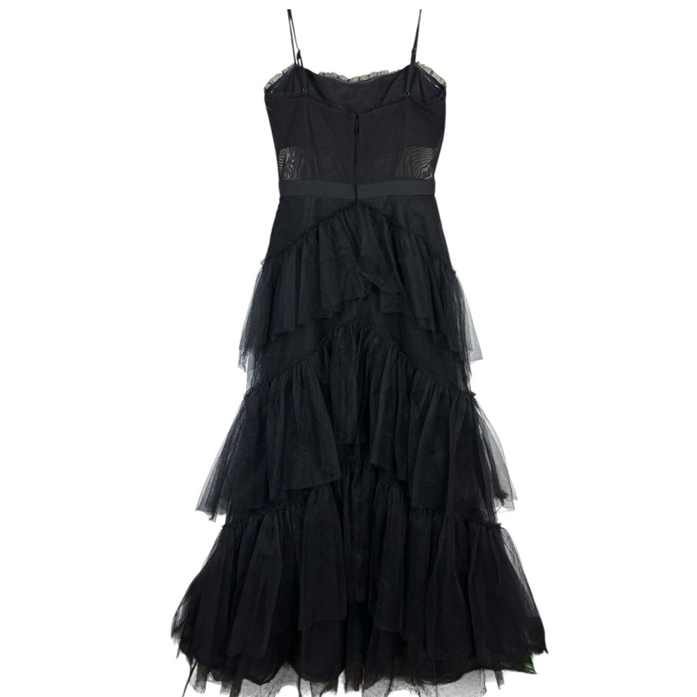 BCBGMAXAZRIA Sheer Tiered Ruffle Gown Black Tulle Dress sz 2 Mesh Corset Formal - Picture 10 of 12